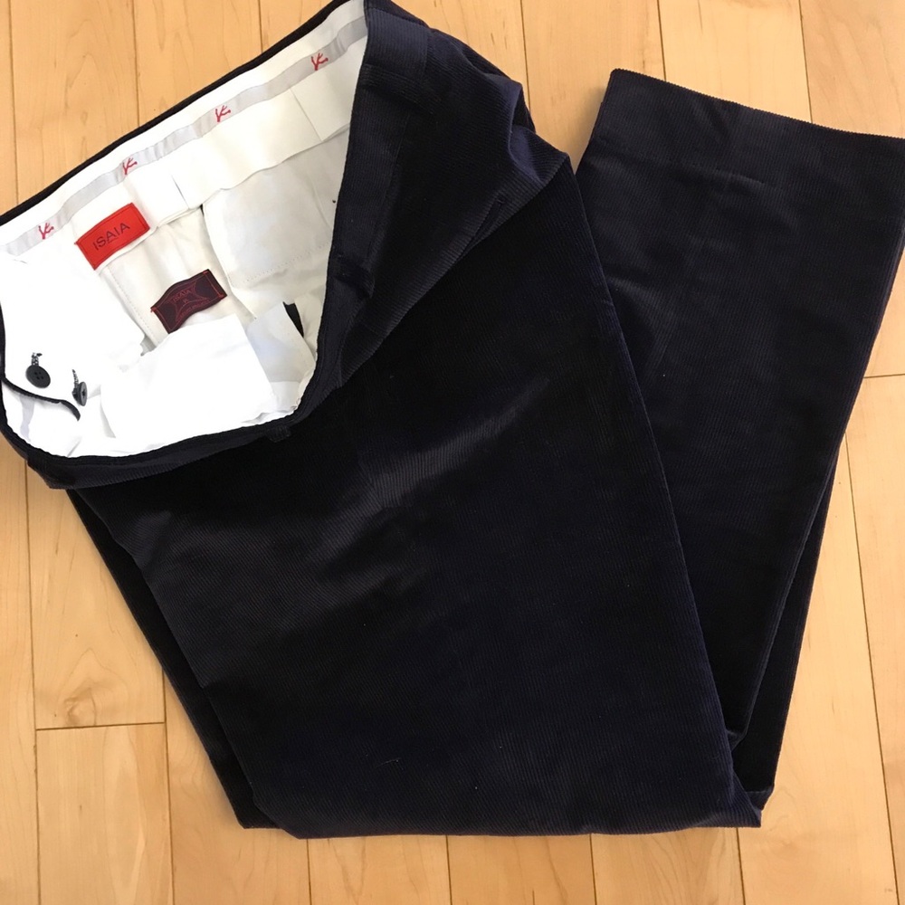 Isaia mens corduroy chino pants stretch dark blue 38/30